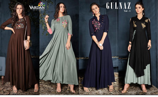 Gulnaz Vol 1 By Vardan Embroidery Flaired Riyon Anarkali Kurti Wholesale In India